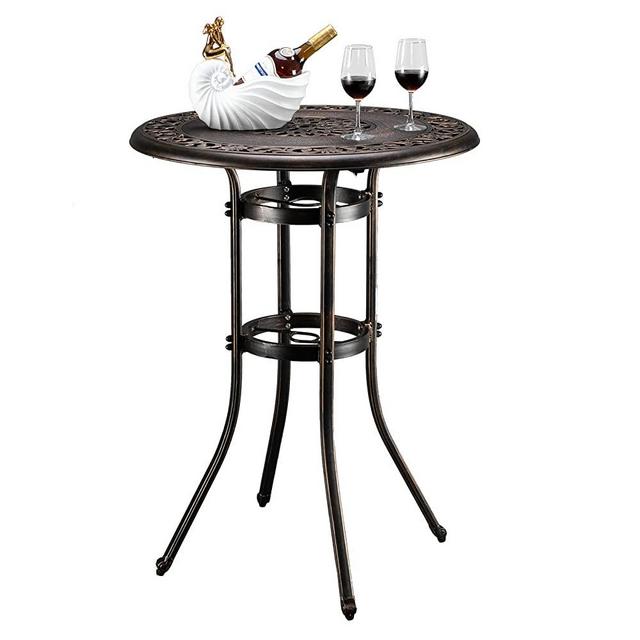 VINGLI Outdoor Bar Table,Patio Table Patio Dining Table with Umbrella Hole,Cast Aluminum Side Table Backyard Bistro Table Outdoor Furniture Garden Table (L32 x W32 x H41Inch)
