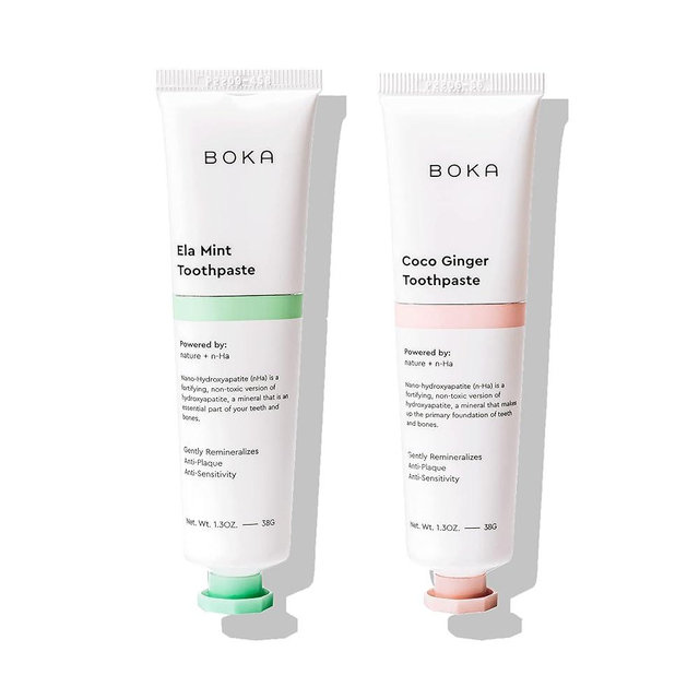 Boka Fluoride Free Toothpaste, Nano Hydroxyapatite Toothpaste, Appropriate for Sensitive Teeth - for Adult, Kids Oral Care - Ela Mint, Coco Ginger Flavor, 1.3 Fl Oz 2Pk US Manufactured