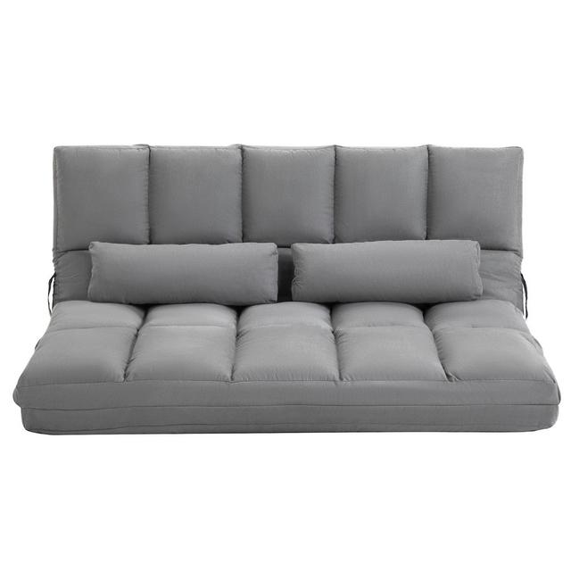 HOMCOM Convertible Floor Sofa Chair, Folding Couch Bed, Guest Chaise Lounge with 2 Pillows, Adjustable Backrest and Headrest, Light Gray