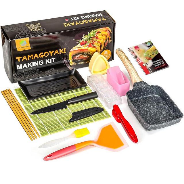 FUNGYAND Tamagoyaki Pan Set, 12-in-1 Japanese Omelette Pan with Spatula, Bamboo Mat, Sushi Knife, and More Omelet & Sushi Accessories - Complete Tamagoyaki Cookware Set