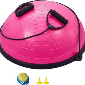 VEVOR Half Exercise Ball Trainer, 23/26 inch Balance Ball Trainer, 1500lbs Capacity Stability Ball, Yoga Ball with Resistance Bands & Foot Pump, Strength Fitness Ball for Home Gym Full Body Workout Black