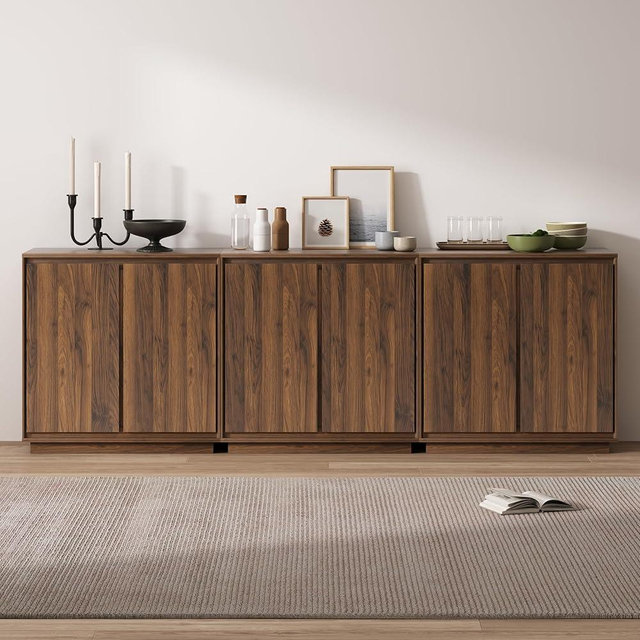 MoomJiee 3pcs Sideboard Cabinet Buffet Cabinet with Storage with Adjustable Shelves and Handle-Free Design Suitable for Kitchens,Hallway,and Living Rooms Brown