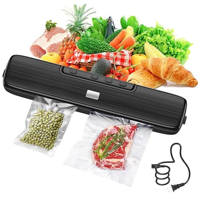 Vacuum-Sealer-Machine - Food Vacuum Sealer for Food Saver - Automatic Air Sealing System for Food Storage Dry and Moist Food Modes Compact Design 12.6 Inch with 15Pcs Seal Bags Starter Kit (Black)