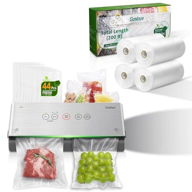 Gasbye 2-Pump Vacuum Sealer With 200ft Bags Rolls, 4 Rolls Each 8"x50' And 44Pcs Precut Bags