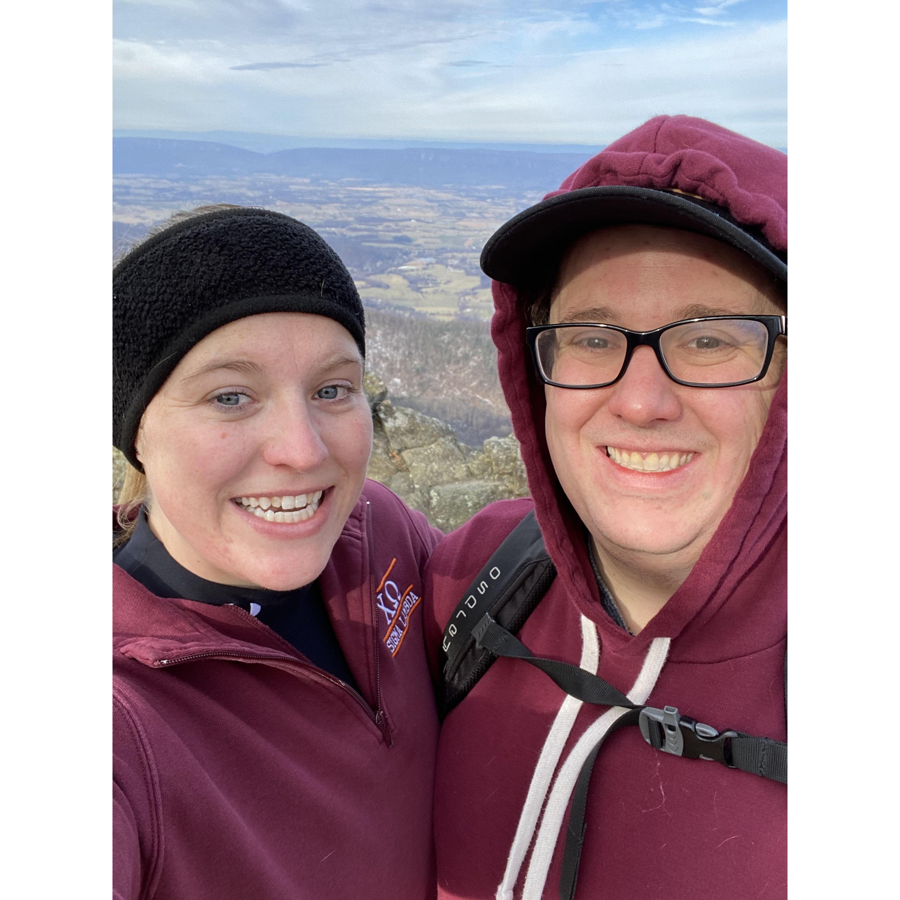 Hiking during our first Luray Weekend. One of the "Chris takes Taylor to cold places" days.