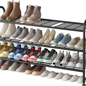 LINZINAR Shoe Rack 3 Tier Long Metal Shoe Organizer for Closet Entryway Black
