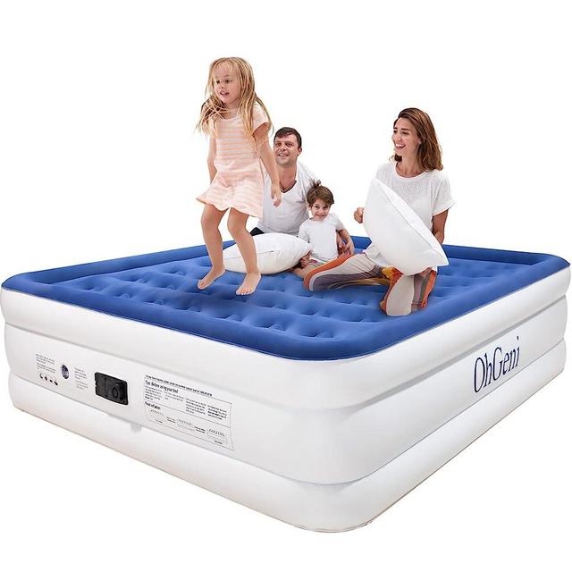 OhGeni King Size Air Mattress with Built in Pump, 18 Inch Elevated Quick Inflation/Deflation Inflatable Bed,Durable Blow Up Mattresses for Camping,Travel,Home,Guests,Indoor,Blue Portable Rest Airbed