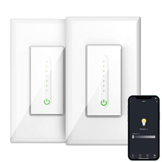 GHome Smart Dimmer Switch Work with Alexa Google Home, Single Pole 2.4GHz Wi-Fi Switch for Dimmable LED CFL INC Light Bulbs, Neutral Wire Required, UL Certified, No Hub Required, 2Pack