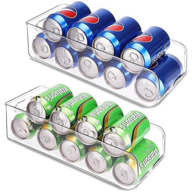 Moretoes Soda Can Organizer for Refrigerator, Set of 2 Kitchen Soda Can Dispensers, Clear Can Organizer For Pantry, Kitchen Organization and Storage, Fridge Organizer