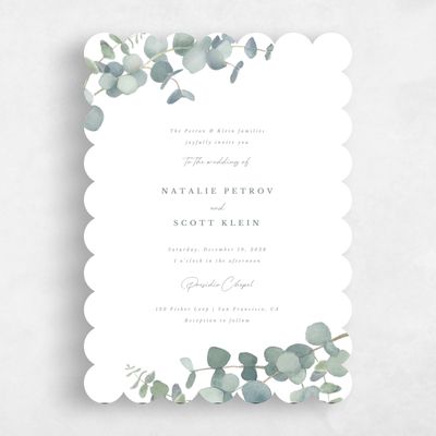 White Scalloped Wedding Invitation - Verde Classic