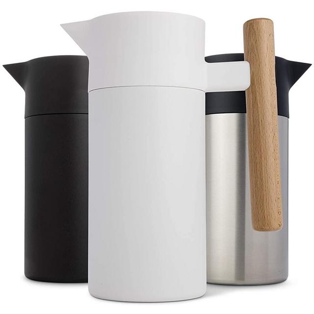 Stainless Steel Thermal Coffee Carafe​ - ​Double-Walled​ ​Vacuum Insulated​ ​Thermos and Beverage Pot ​- ​Compact, Travel-Size​ ​Strainer​ ​for​ Tea, ​Infused Drinks and Water ​- 40 Fl oz, White