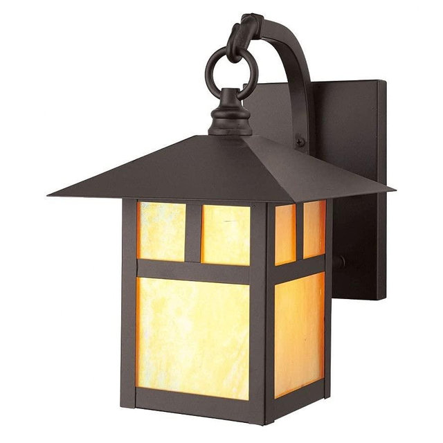 Livex Lighting 2131-07 Montclair Mission 1 Light Outdoor Bronze Finish Solid Brass Wall Lantern with Iridescent Tiffany Glass, 17" x 9" x 17"
