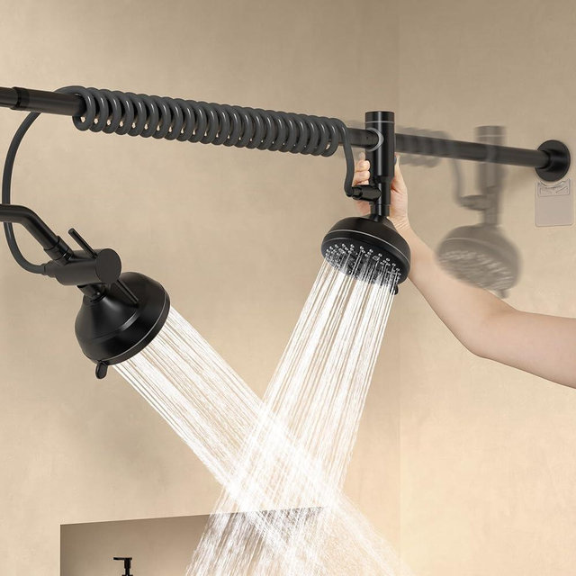 KES Tandem Shower Head for Couples with Original Adjustable Slider, High Pressure Spa-Like Dual Shower Head for Two People, 7 Spray Modes, Easy Install Renter-Friendly, Gift for Couples, Black