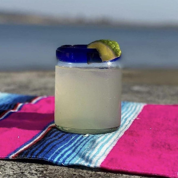 Dos Sueños Mexican Hand Blown Tumblers - Blue Rim - 10oz - Set of 6