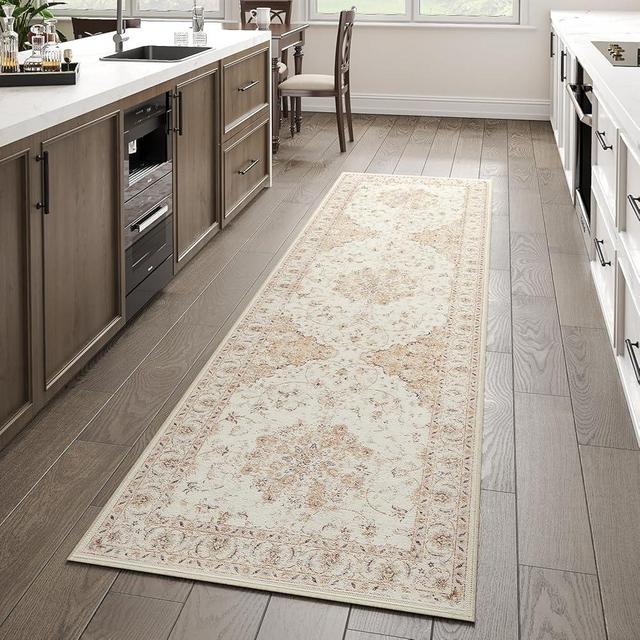 jinchan Kitchen Runner Rug 2x6 Vintage Hallway Low Pile Rug Washable Rug Floral Runner Non Slip with Rubber Backing Ultra-Thin Carpet Runner for Entryway Bedroom Bathroom Laundry Room Blush