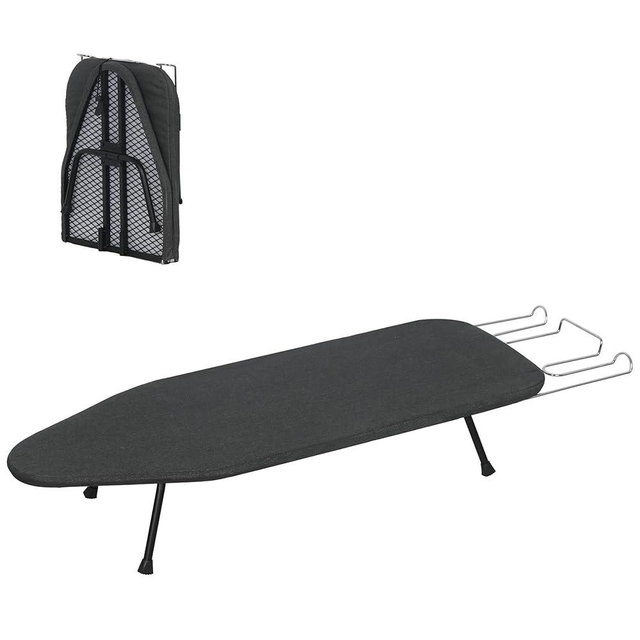 LOFTEY Small Tabletop Ironing Board, Foldable Compact Ironing Board with Iron Rest, Portable Mini Iron Boards with Heat Resistant Cover and 8mm Cotton Pad, 31.5" x 11.8", Black
