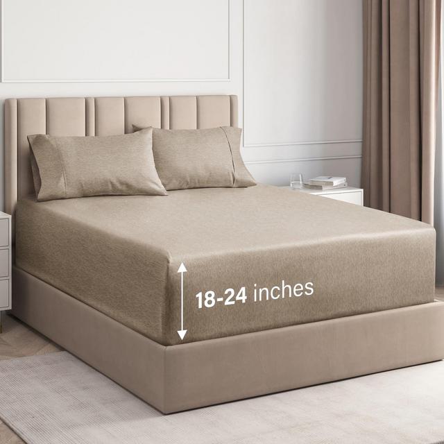 CGK Linens 4 Piece Extra Deep Pocket Microfiber Sheet Set in Heathered Beige, Size King