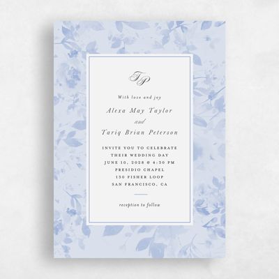 Dark Pastel Blue Wedding Invitation - Hermine Portrait