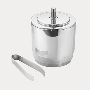MANHATTAN ice bucket and tongs in Art Deco stainless steel