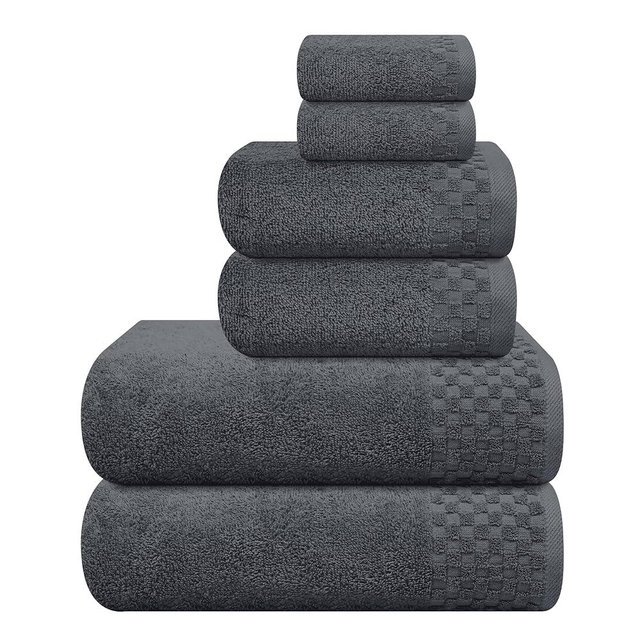 MyOwn Premium Cotton 6 Pack Towel Set for Bathroom, Contains 2 Bath Towels 28x55 inch, 2 Hand Towels 16x24 inch & 2 Wash Coths 12x12 inch, Ideal Everyday use, Compact & Lightweight - Charcoal Grey