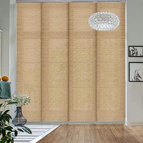GoDear Design Deluxe Adjustable Sliding Panel Track Blind 45.8"- 86" W x 96" H, Extendable 4-Rail Track Track, Trimmable Natural Woven Fabric, Pecan