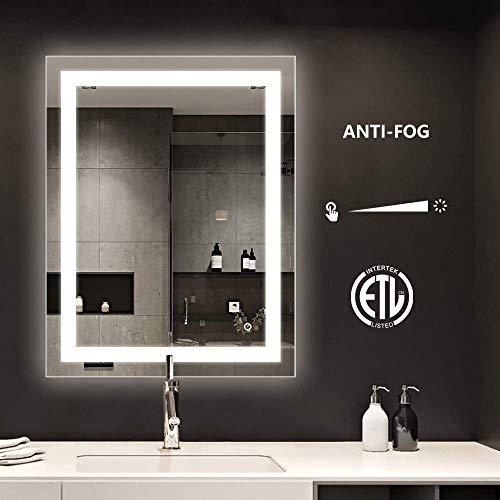 smartrun 36x28 inch LED Lighted Bathroom Wall Mounted Mirror with Adjustable Super White Lights, Anti Fog Function, Dimmable Memory Touch Button, IP44 Waterproof, Vertical & Horizontal Installation