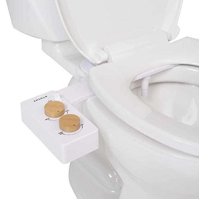 TUSHY 3.0 Spa Bidet Toilet Seat Attachment | Non-Electric Self Cleaning Fresh Hot, Warm, Cold Water Sprayer (Adjustable Water Pressure, Temperature & Angle Control. Easy Home Installation), Bamboo