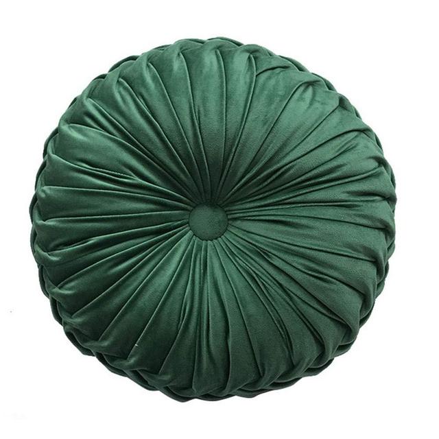 Elero Round Throw Pillow Velvet Home Decoration Pleated Round Pillow Cushion for Couch Chair Bed Car Emerald Green
