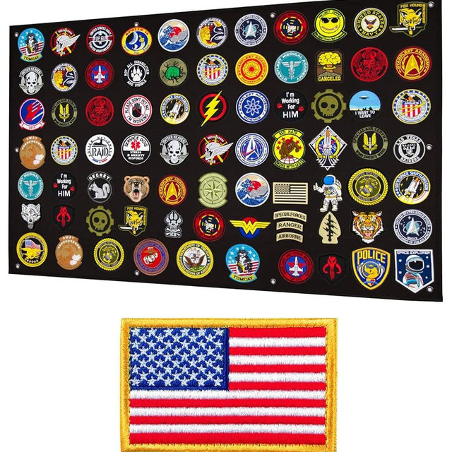 Tactical Patch Display Panel Holder Board for Military Army Combat Morale Uniform Hook and Loop Emblems, 43 Inches x 27.5 Inches (Large), with 1 Flag Patch Included