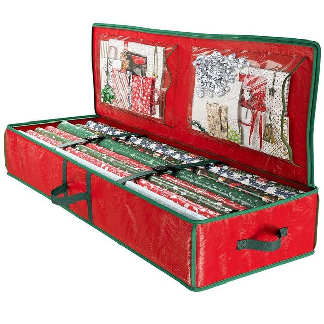 Heavy Duty Wrapping Paper Organizer Storage Bag Red - Christmas Storage Organizer For Wrapping Paper And Gift Bag Storage - Wrapping Paper Storage Container - Holiday Christmas Decorations