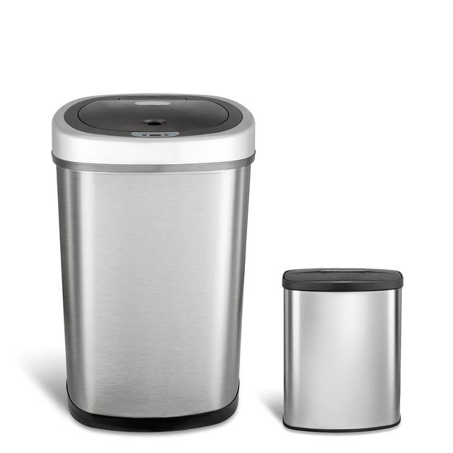 Nine Stars 13.2 Gal / 50L + 2.1 Gal / 8L Motion Sensor Trash Can Combo, Fingerprint-Resistant Stainless Steel