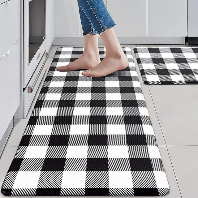 MAYHMYO Kitchen Mat 2 PCS Black and White Kitchen Floor Mat Anti Fatigue Cushioned Farmhouse Kitchen Rugs Non-Slip & Waterproof Kitchen Mats and Rugs Comfort Stand Desk Mat for Sink Laundry Office