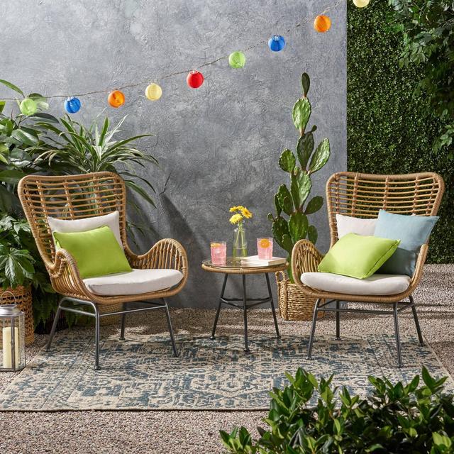 3pc Acuna Wicker Patio Chat Set Light Brown - Christopher Knight Home