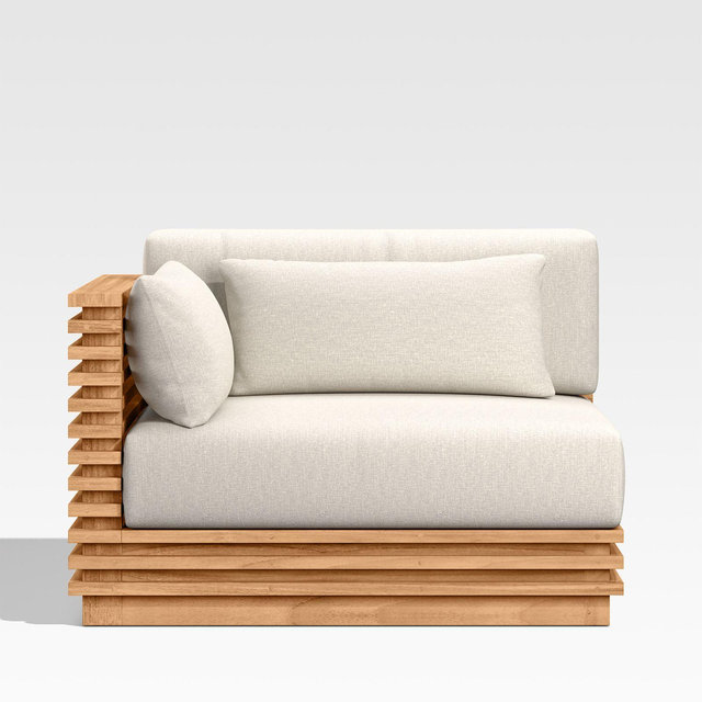 Batten Natural Teak Outdoor Sectional Chair with Oat Cushions