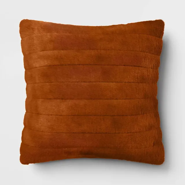 Oversized Channel Faux Fur Square Throw Pillow Dark Camel - Threshold™