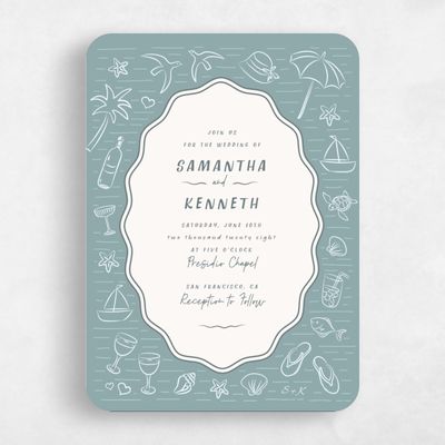 Blue Rounded Wedding Invitation - Mare Portrait
