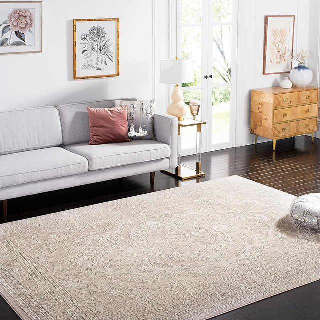 SAFAVIEH Reflection Collection 8' Square Beige/Cream RFT668A Boho Tribal Distressed Living Room Dining Bedroom Area Rug