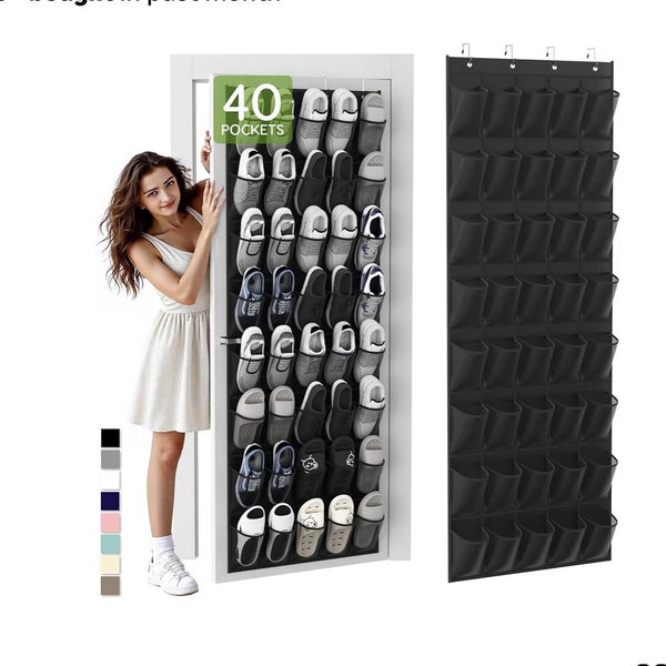 Over The Door Shoe Organizer, 40 Large Mesh Pockets Hanging Shoe Rack Organizer for Closet Behind The Door Storage Holder for Entryway Bedroom Dorm Black