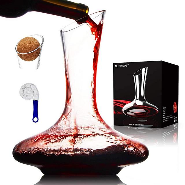 Wine Decanters and Carafes by NUTRIUPS Hand Blown Wine Decanter Lead-free Crystal Red Wine Carafe, Aerator Wine Decanter with Wide Base Wine Decanter for Wine Lovers