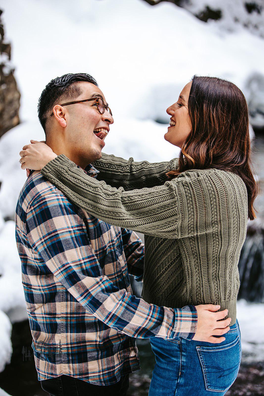 One of the many pictures from our engagement photo shoot at Virgin Creek Falls in Girdwood, AK.
