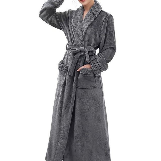 Hellomamma Long Bath Robe for Womens Plush Soft Fleece Bathrobes Nightgown Ladies Pajamas Sleepwear Housecoat