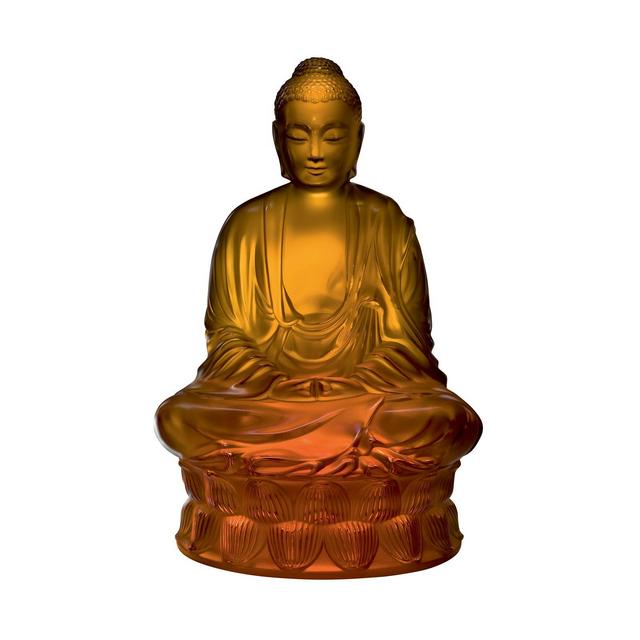 Lalique Small Buddha Figure, Amber