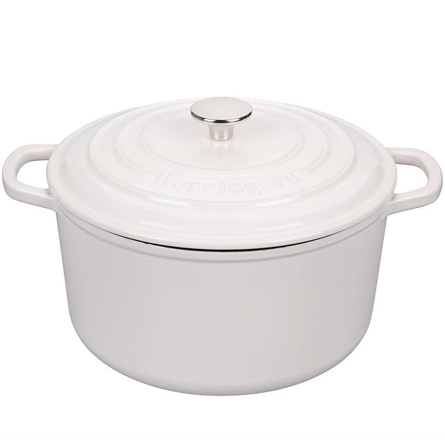 VORRINGARD Enameled Cast Iron Dutch Oven Pot with Lid, for Sourdough Bread Baking, Round Dutch Ovens, 4.5 Quart, White