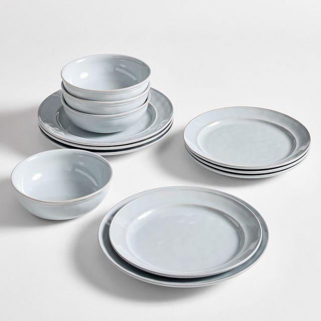 Cambria Stoneware 12-Piece Dinnerware Set, 10 3/4" Dinner Plate with Soup Bowl - Chambray