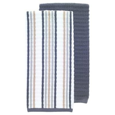 2pk Solid & Stripe Waffle Terry Kitchen Towel (16"x28") - T-Fal®
