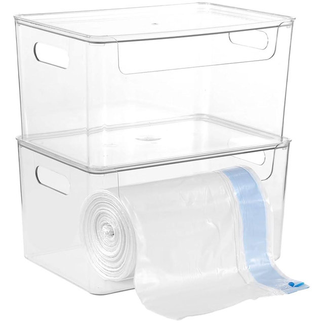 Tideme 2pcs Trash Bag Holder Dispenser - Acrylic Trash Bag Dispenser Roll Holder, Garbage Bag Dispenser Under Sink with Lid for Kitchen Sinks, Cabinets