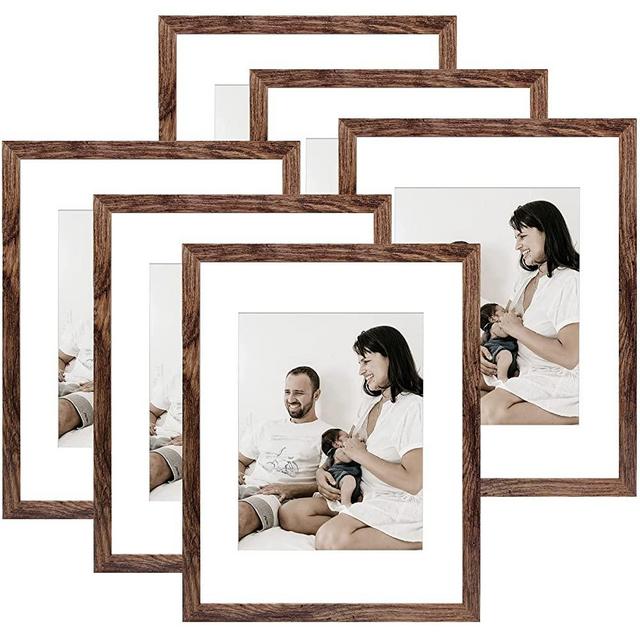 ZIRANLING 11x14 Picture Frame Rustic Brown Wood Set of 6,Display Pictures 8x10 with Mat or 11x14 Without Mat,Multi Photo Frames Collage for Wall
