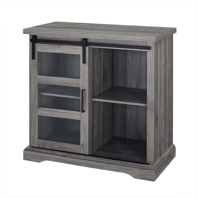 32" Contemporary Sliding Glass Door Modern Buffet Slate Gray - Saracina Home