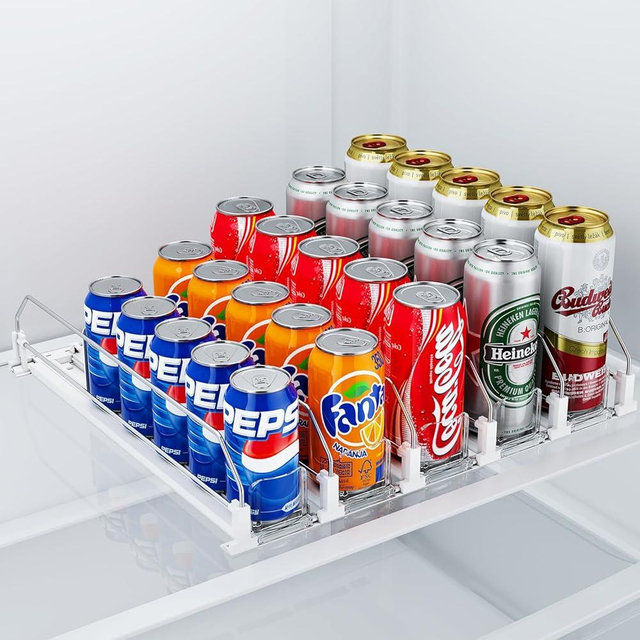 HIYOHIYO 5 Row Auto-Push Drink Organizer for Fridge, Self Pushing Soda Can Dispenser for Refrigerator, Automatic Drink Dispenser for Fridge, Holds up to 25 Cans