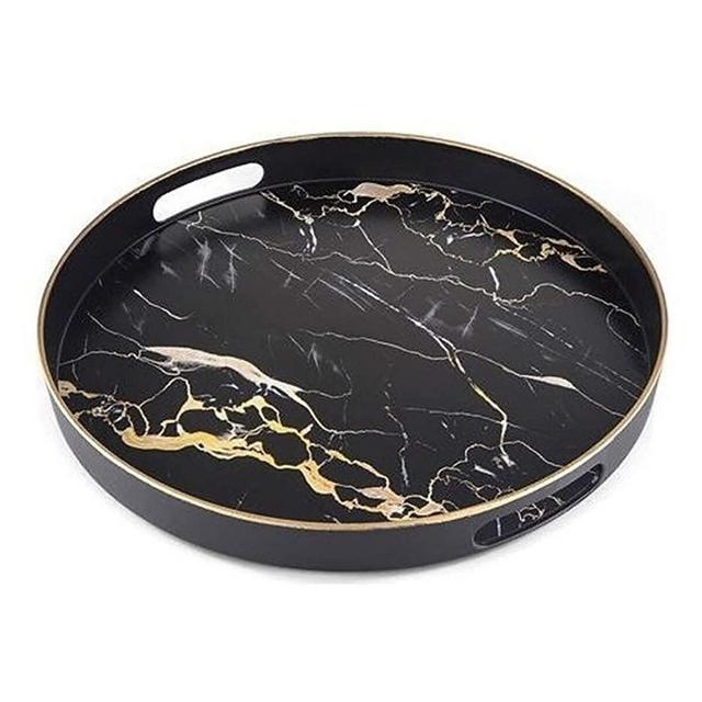 Sandiklife Decorative Serving Tray Coffee Table Tray Suitable for Ottoman Bed Outdoor Tea or Food Round Marble Design